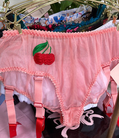 Agent Provocateur CHERRY 🍒 suspender big briefs L sheer pink NEW nylon vintage