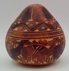 Peruvian Folk Art Carved & Painted Gourd Round with Lid Animals Theme