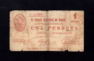 F.C. GARCIA (TARRAGONA), 1 PESSETA 1937, B/C- . - Bild 1 von 2