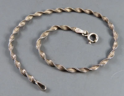 FAS STERLING SILVER Twisted Herringbone Chain Bracelet DIAMOND CUT 7" Long - Image 1 of 4