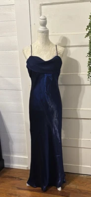 Betsy & Adam Blue Purple Spaghetti Strap Maxi Gown for Weddings Prom Evening 12P - Image 1 of 4