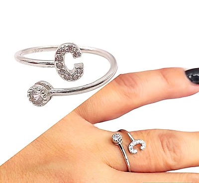 Anello donna Argento 925. anello  con iniziale zirconi bianchi mod solitario - Immagine 1 di 4