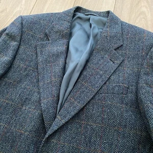 Chaqueta Blazer de Lana BROOK TAVERNER Talla 42 Azul Tweed Espiga Excelente Estado - Imagen 1 de 13