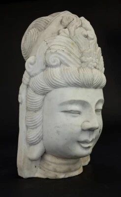 CABEZA GUANYIN ANTIGUA CHINA TALLADA MÁRMOL BLANCO Foto 1 de 2