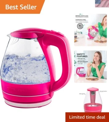 Chaleira elétrica de vidro borosilicato 1,5L com luzes indicadoras LED rosa - Imagem 1 de 4