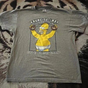 Homer Simpson Exercise Donut Curl Gray Shirt Mens Size L Groening VTG Bart Marge - Picture 1 of 3