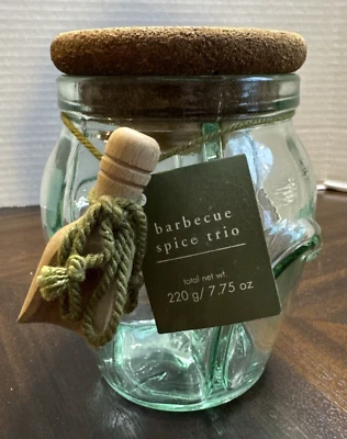 Vintage Dark Green Glass Jar With Three Compartments And With Cork Stopper Italy - Image 1 of 4