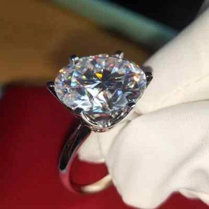 5 Ct Round Cut VVS1 Moissanite Solitaire 14K White Gold Plated Engagement Ring - Picture 1 of 10
