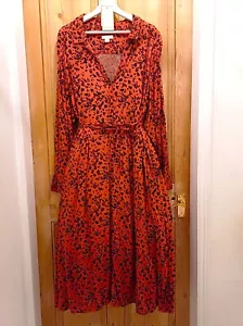 Monsoon ‘Tanya’ Brick Orange & Black Spotty Animal Print Shirt Dress UK Size 22 - Picture 1 of 7