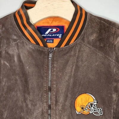 Cleveland Browns Men's XXL  Leather Suede Jacket Coat NFL Zip Bomber Pro Player - Image 1 of 4