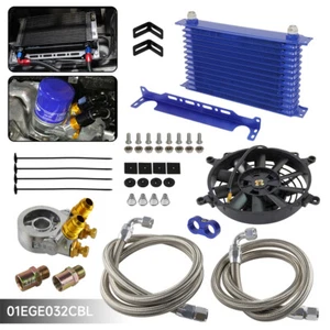 13 reihiges Ölkühler Kit mit Thermostat Ölfilter Adapter Kit +7 "Elektro Lüfter - Picture 1 of 12