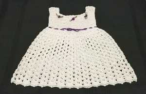Vintage Handmade Crochet White Dress Purple Accents See Measurements - Picture 1 of 7