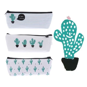 Kawaii Cactus Pencil Case Canvas Pencil Box Pen Bags School Supplies Stationery - Picture 1 of 13