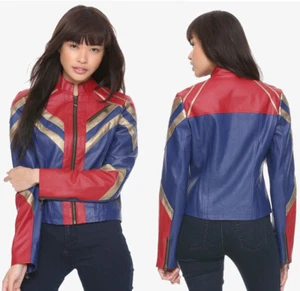 Hot Topic CAPTAIN MARVEL Faux Leather Bomber Halloween Costume Jacket - M, XL - Picture 1 of 7