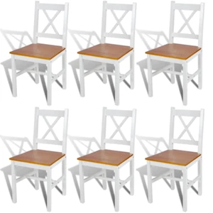NNEVL Dining Chairs 6 pcs White Pinewood - Picture 1 of 5
