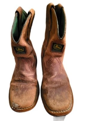 John Deere By Dan Post Childs Sz 2 1/2 Youth Western Boots Leather Suede *READ* - Image 1 of 4