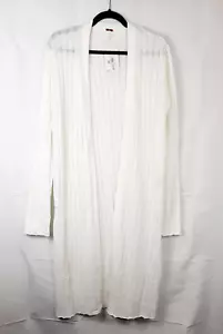 NWT Free People Long Cardigan Sweater Sz Large White Open Front Ribbed - Picture 1 of 7