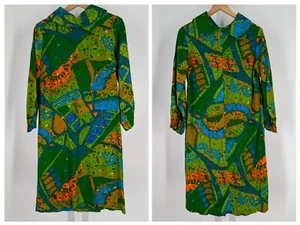 Vintage 60s Miami FL Hand Screen print Psychedelic Abstract Art Dress 34" Mod - Picture 1 of 5