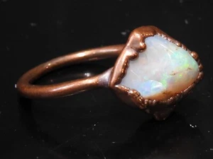 Australian Opal Electra Plated Copper Ring Multi Fire Polished Rough For Gift - Picture 1 of 8