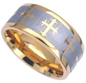 TITANIUM 8mm GOLD PLATED ~CROSS~ Fashion RING BAND, size 13 - Comfort Fit - Picture 1 of 3