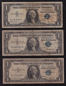 Serie 1957 - Silber Zertifikate 1 Dollar Banknoten Lot 3 zirkuliert - Bild 1 von 2