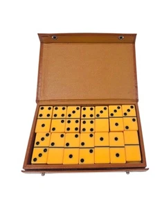 Vintage Bakelite Rich Butterscotch Color Dominoes Complete Set of 28 with Case - Picture 1 of 3
