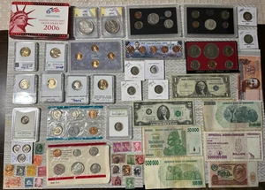 Mixed lot Coins,Stamps, $1 US Note,Foreign Notes.EBAY VALUE $400.Take it $350! - Picture 1 of 20