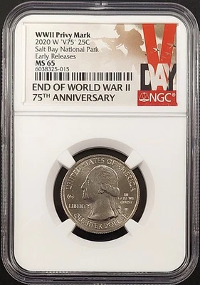 2020 W Salt Bay National Park Quarter, WWII V75 Privy, Early Releases, MS 65 NGC - Image 1 of 4