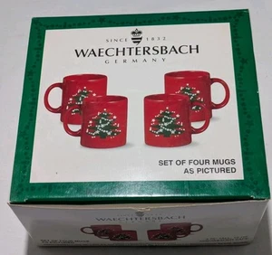 Set Of 4 1984 Waechtersbach Red Christmas Tree Ceramic Mugs Cups Germany NIB - Picture 1 of 6