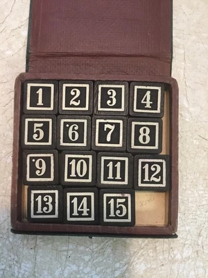 Number Game / Puzzle vintage 3 1/4" in box toy mind game 1940’s Wood Pieces Rare - Image 1 of 4
