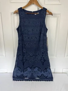 Eliza J Damen ärmellos marineblau Spitze Overlay bestickt Etuikleid Gr. 10 - Bild 1 von 9