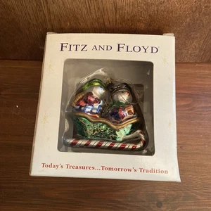 Fitz & Floyd Vetro Decorazione Natalizia Neve Bambini su Slitta - Foto 1 di 5