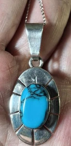 Vintage Modernist Design Sterling Silber Türkis Anhänger Kette Halskette 925 - Bild 1 von 9