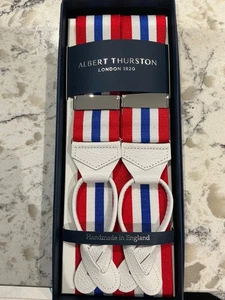 ALBERT THURSTON RED/WHITE/BLUE STRIPE LEATHER END BRACES - Picture 1 of 3