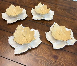 Ceramiche Virginia Italy Leaf Pottery 4 Ceramic Plate & Bowl Sets VTG Fall Decor - Picture 1 of 9