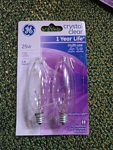 GE Crystal Clear SUBTLE REASSURING LIGHT 25W 155 LUM. 2 PK DECORATIVE BULBS - Picture 1 of 2
