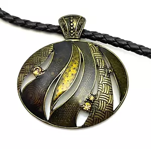 VTG Lia Sophia "INTRIGUE" Pendant Necklace black Rope Yellow Enamel Rhinestones - Picture 1 of 10