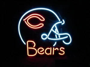 Chicago Bears Helmet Man Cave 20"x16" Neon Light Sign Lamp Bar Open Club Sports - Picture 1 of 13
