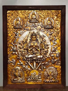 Estatua de bronce china de 27,9" budismo tibetano Cundhi Bodhisattva Tangka colgante de pared - Imagen 1 de 8