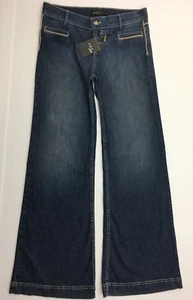ABS Allen Schwartz Damen Jeans mit Lederpaspel Schlag Größe 32 Etikett - Bild 1 von 12