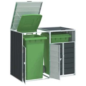 vidaXL Wheelie Bin Storage for Double Bins Anthracite 144x81x113 cm Steel - Picture 1 of 12