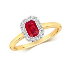 0.11ct Diamond Cluster Octagon Ruby Ring Sizes J-Q Yellow Gold