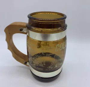 Taza de vidrio marrón de colección Colorado con mango de madera decoración de cabina Denver Opera Gorge USAF - Imagen 1 de 7
