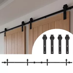 8/10/12/16FT Double Sliding Barn Wood Door Hardware Slide Closet Rail Track Kit - Picture 1 of 16