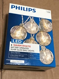 Philips Indoor LED Warm White Silver Glass Ball String Lights Battery Operated - Picture 1 of 2