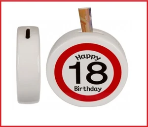 Keramik Spardose Happy Birthday 18. Geburtstag Sparschwein Geldgeschenk - Bild 1 von 1