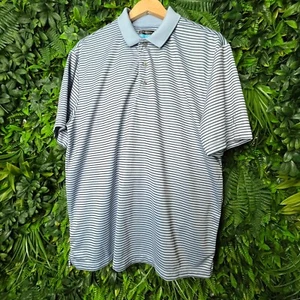 PGA Tour Golf Men Size Large Blue Black Polo Shirt Striped 0467 - Picture 1 of 9