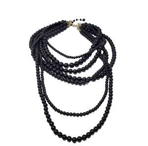 Collar llamativo multicapa con cuentas negras 6 hilos vintage - Imagen 1 de 6