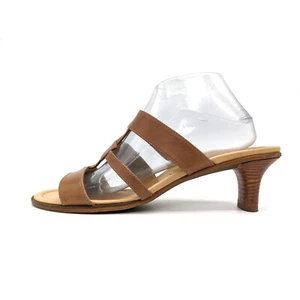 Paul Green Munchen Brown Leather Kitten Heel Slide Sandals Women US 10.5 | UK 8 - Picture 1 of 11