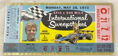 1973 Indy 500 Motor Speedway Race Mark Donahue & Fan Ticket Stubs & Souvenirs - Image 1 of 2